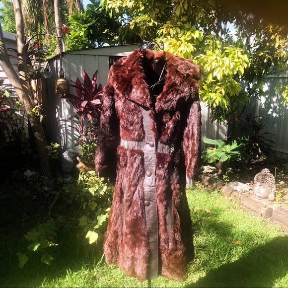 Jackets & Blazers - Vintage Reddish Brown Mink Fur & Leather Long Coat